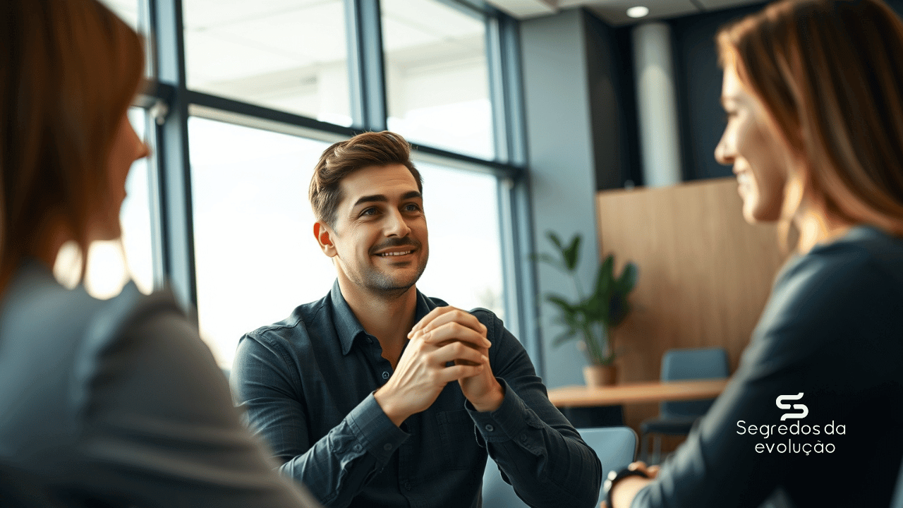 Líder que sabe como lidar com críticas, demonstrando para sua equipe como não ser uma **pessoa que não aceita críticas** durante uma conversa positiva.